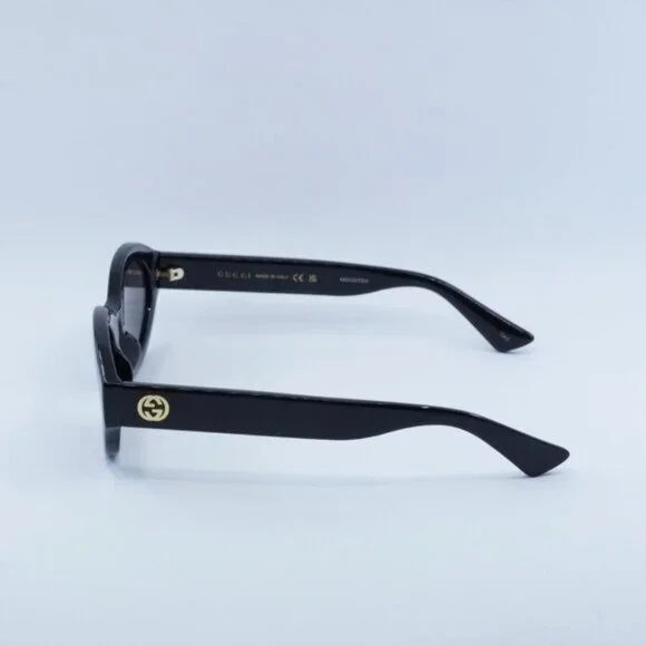 Gucci GG1579S 001 Sunglasses Shiny Black Oval Frame, Grey Lenses - Picture 8 of 10
